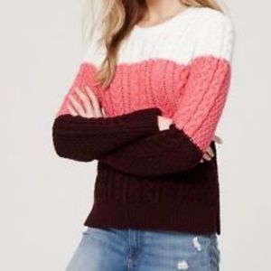 LOFT Colorblock Cable Sweater